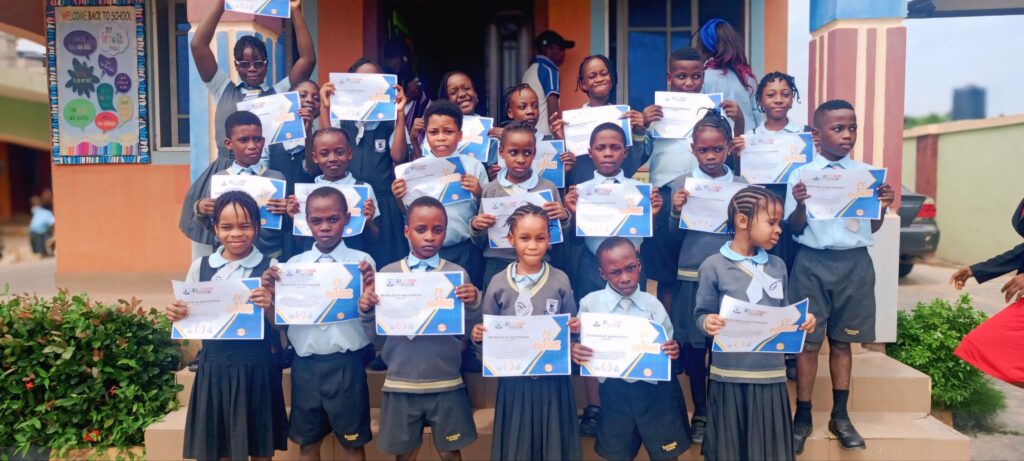 Pupils of forteland school showing their certification after the coding competition organized by Kidz Tech Coding Club